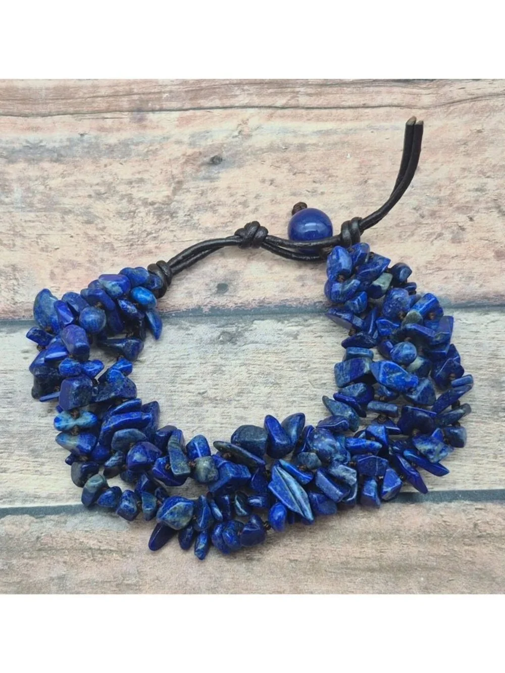 Muti Strand Natural Blue Lapis Chip Stone Bracelet Boho Hippie Nature Lover